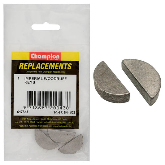 Champion 1-1/4in x 1/4in Wk21 Woodruff Key -3pk