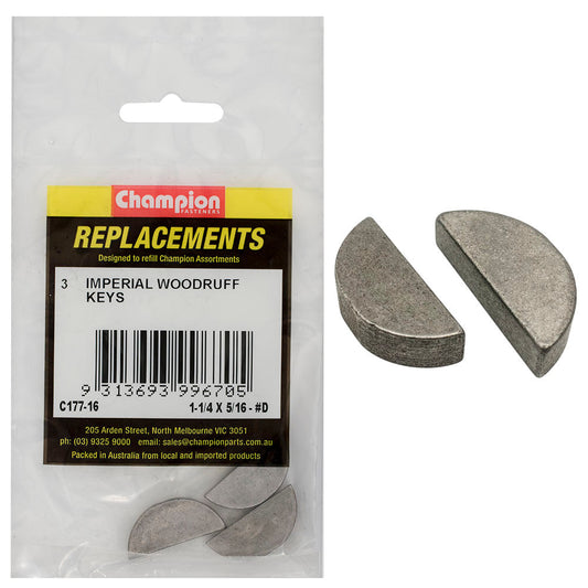 Champion 1-1/4in x 5/16in Wkd Woodruff Key -3pk