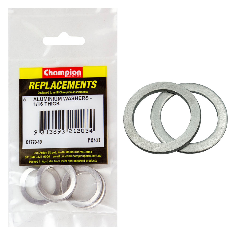 Champion 1in x 1-3/8in x 1/16in Aluminium Washer -5pk