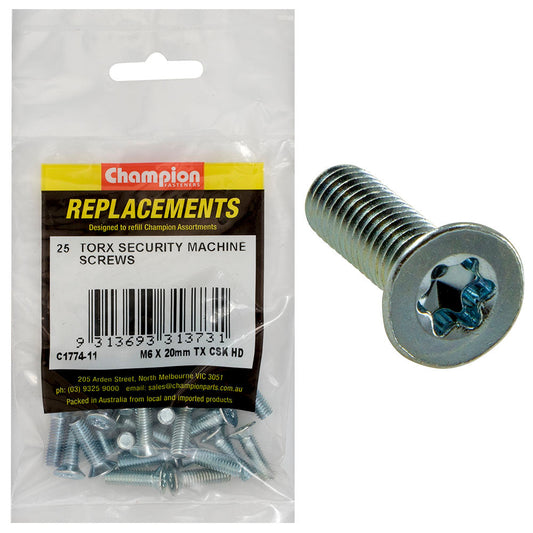 Champion M6 x 20mm Machine Screw -Csk -Tx -25pk
