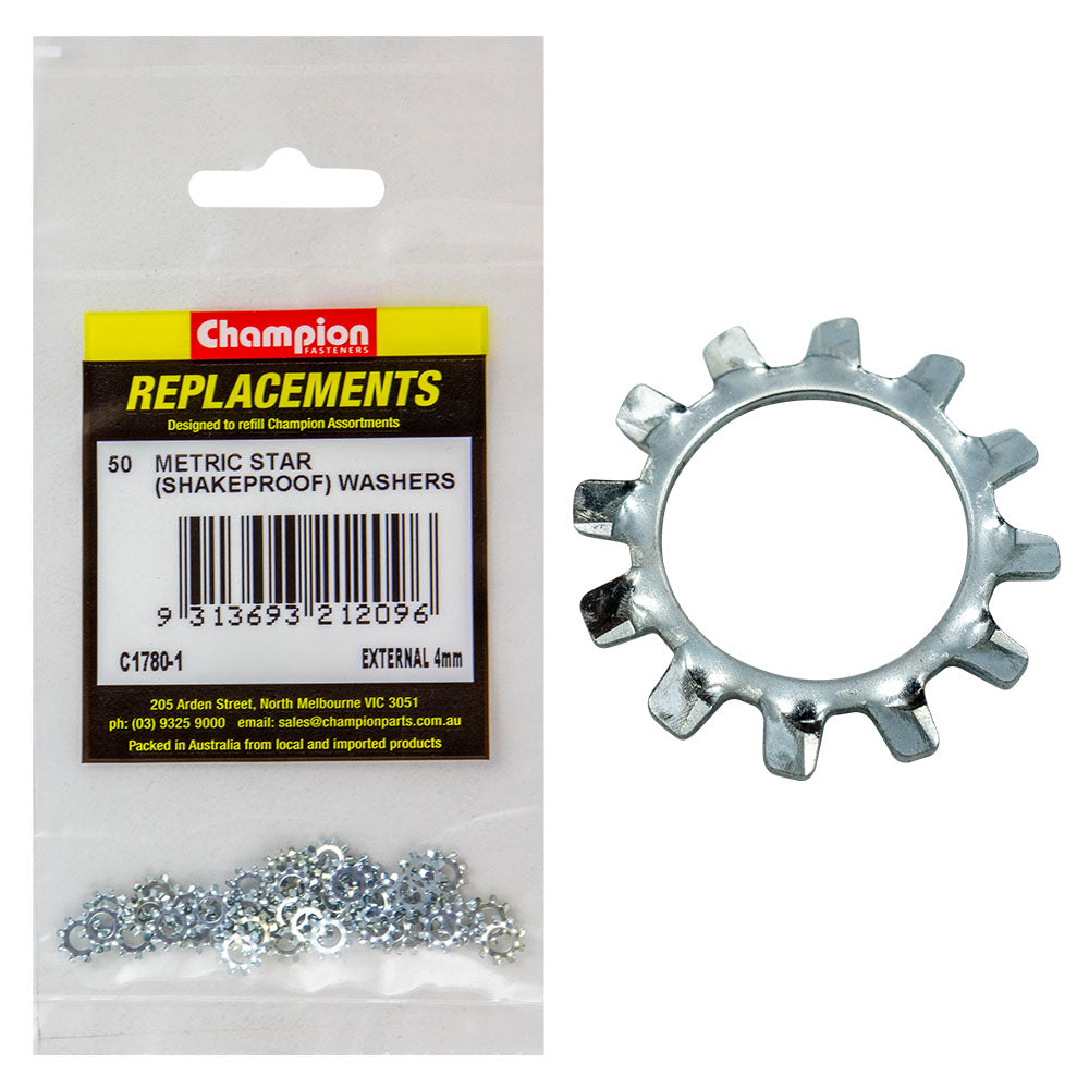 Champion 4mm External Star Washer -50pk