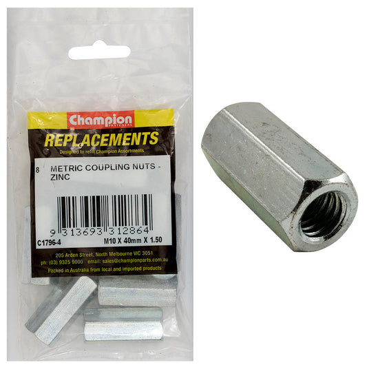 Champion M10 x 40mm x 1.50 Hex Coupler Nut -8pk