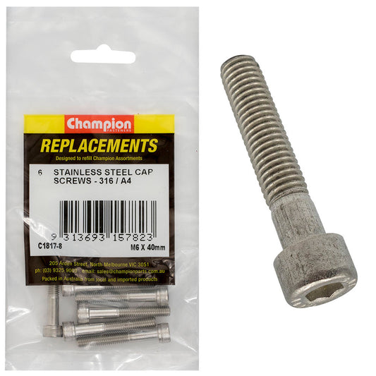 Champion M6 x 40mm Socket Cap Screw 316/A4 -6pk