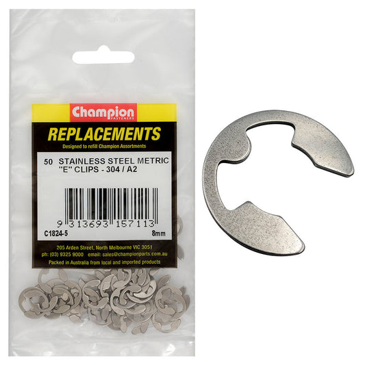 Champion 8mm Stainless E-Clips 304/A2 -50pk