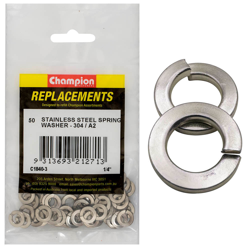 Champion 1/4in Stainless Spring Washer 304/A2 -50pk