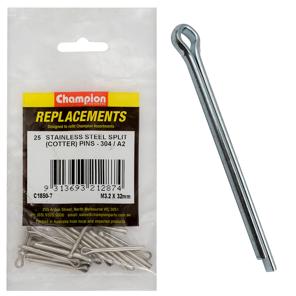 Champion 3.2 x 32mm Stainless Split (Cotter) Pin 304/A2-25pk