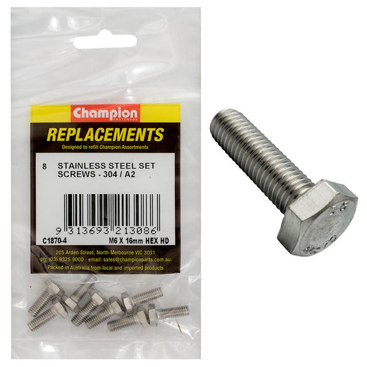 Champion M6 x 16mm Stainless Set Screw 304/A2 -8pk