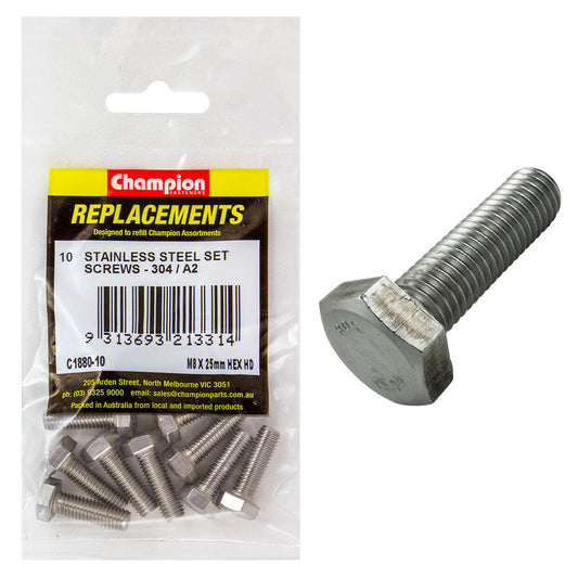 Champion M8 x 25mm Stainless Set Screw 304/A2 -10pk