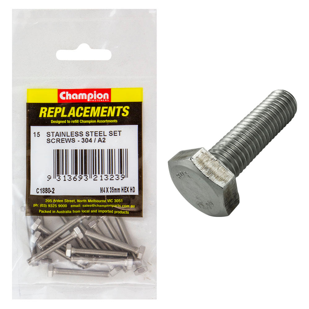 Champion M4 x 35mm Stainless Set Screw 304/A2 -15pk