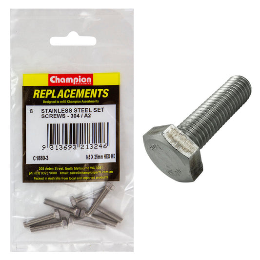 Champion M5 x 25mm Stainless Set Screw 304/A2 -8pk