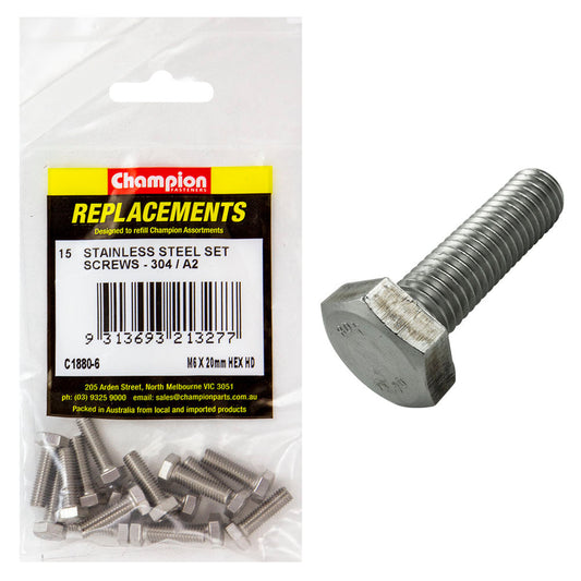 Champion M6 x 20mm Stainless Set Screw 304/A2 -15pk