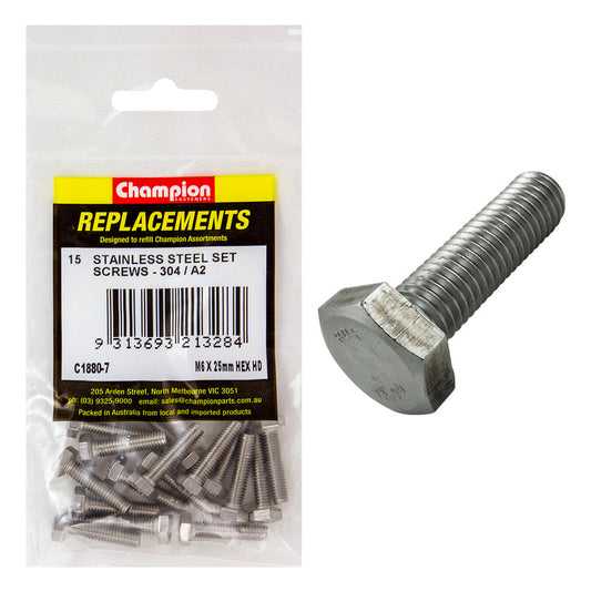 Champion M6 x 25mm Stainless Set Screw 304/A2 -15pk
