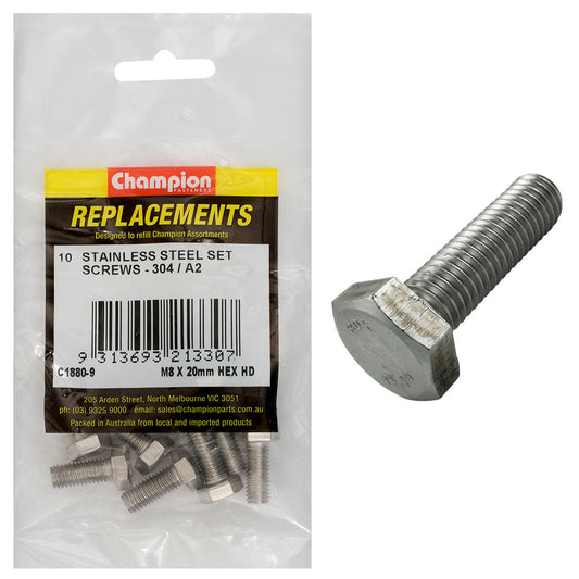 Champion M8 x 20mm Stainless Set Screw 304/A2 -10pk