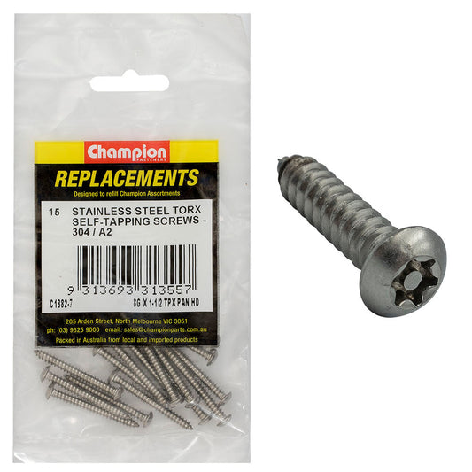 Champion 8G x 1-1/2in Self-Tapping Screw Pan Tpx 304/A2-15pk