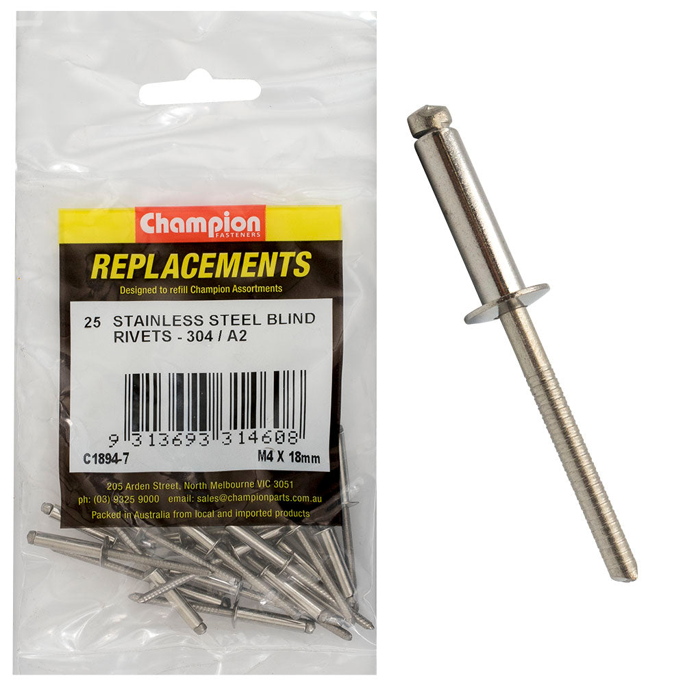 Champion 4.0mm x 18mm Blind Rivet -304/A2 -25pk