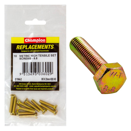 Champion M5 x 25mm x 0.8 Set Screw -Gr.8.8 -10pk