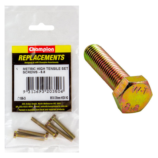 Champion M5 x 35mm x 0.8 Set Screw -Gr.8.8 -5pk