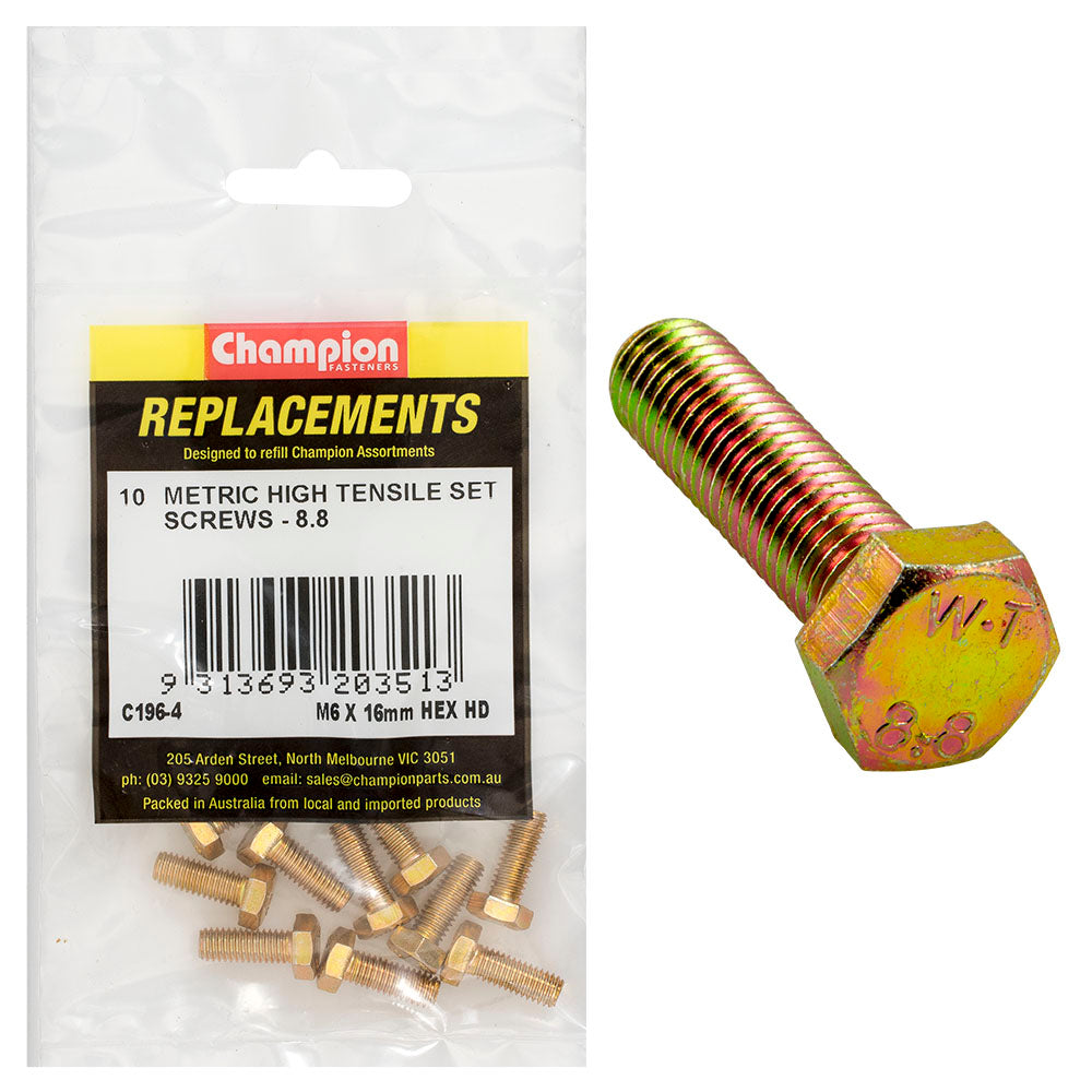 Champion M6 x 16mm x 1.00 Set Screw -Gr.8.8 -10pk