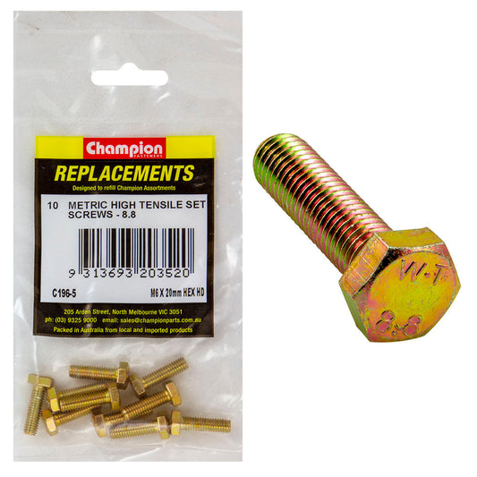 Champion M6 x 20mm x 1.00 Set Screw -Gr.8.8 -10pk
