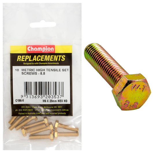 Champion M6 x 25mm x 1.00 Set Screw -Gr.8.8 -10pk