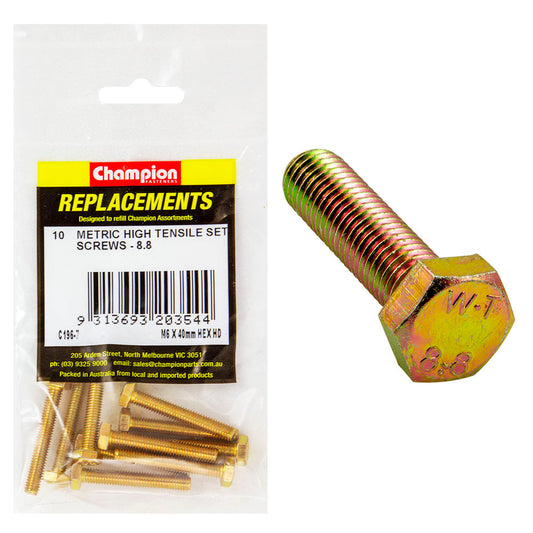 Champion M6 x 40mm x 1.00 Set Screw -Gr.8.8 -10pk