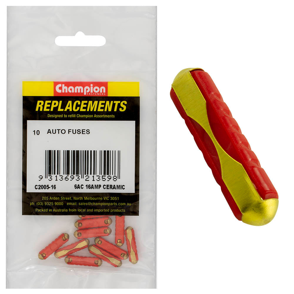 Champion 6Ac 16Amp Ceramic (Euro) Fuse -10pk