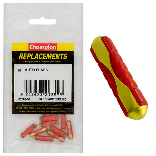 Champion 6Ac 16Amp Ceramic (Euro) Fuse -10pk