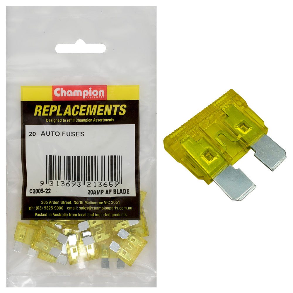 Champion AF 20Amp Standard Blade Fuse (Yellow) -20pk