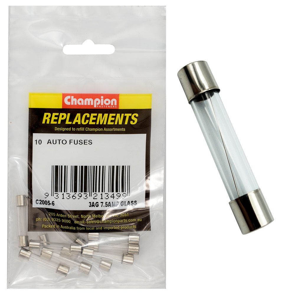 Champion 3Ag 7.5Amp Glass Fuse -10pk