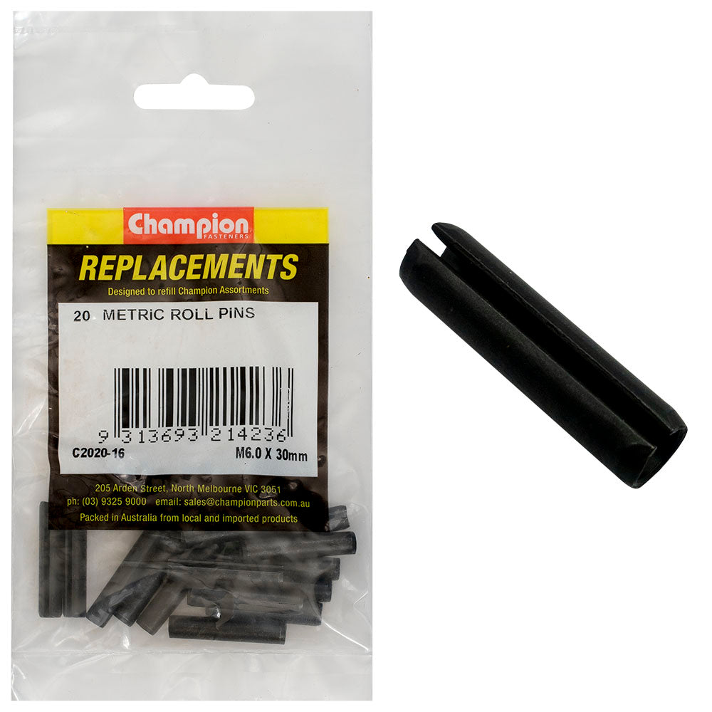 Champion 6.0 x 30mm Metric Roll Pin -20pk