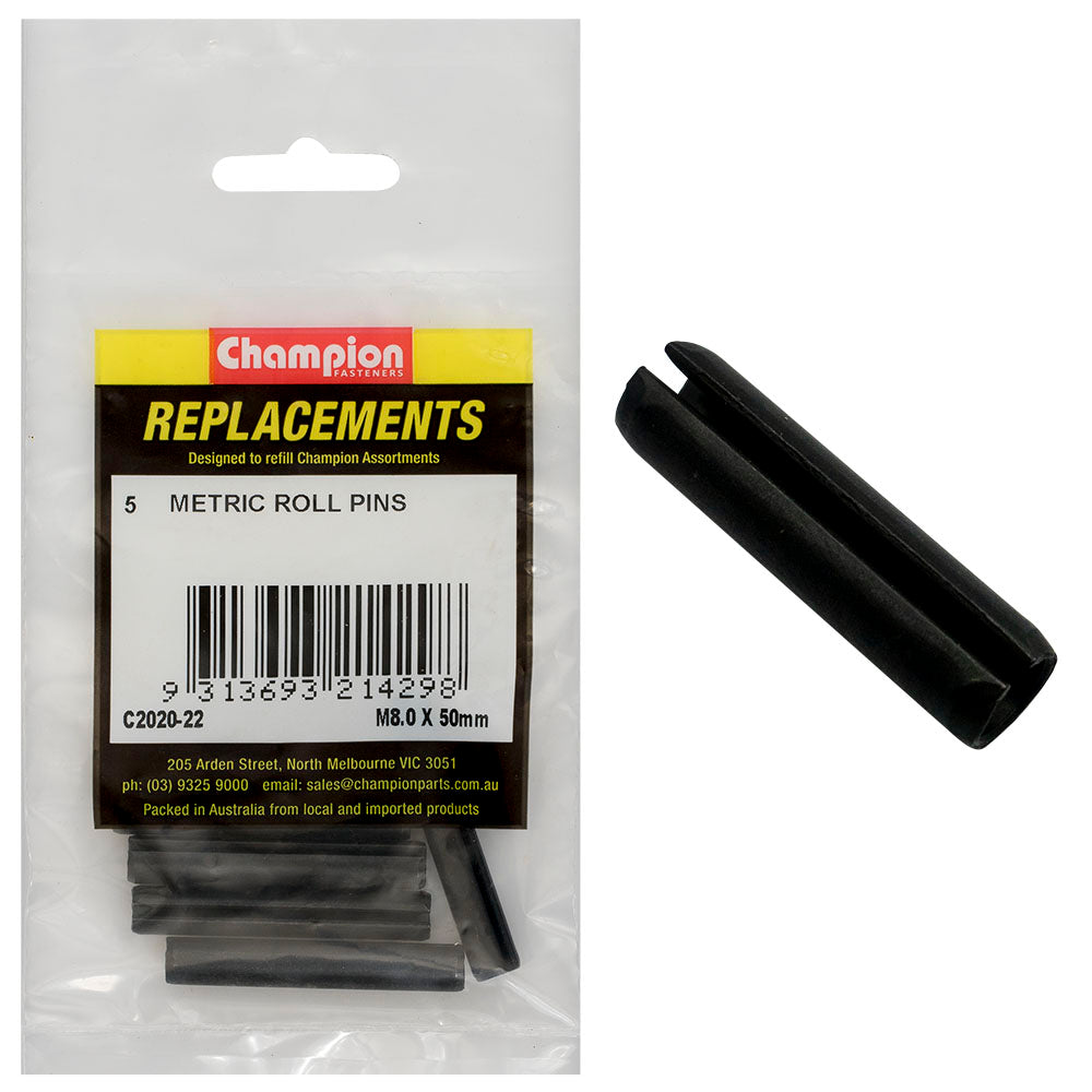 Champion 8.0 x 50mm Metric Roll Pin -5pk
