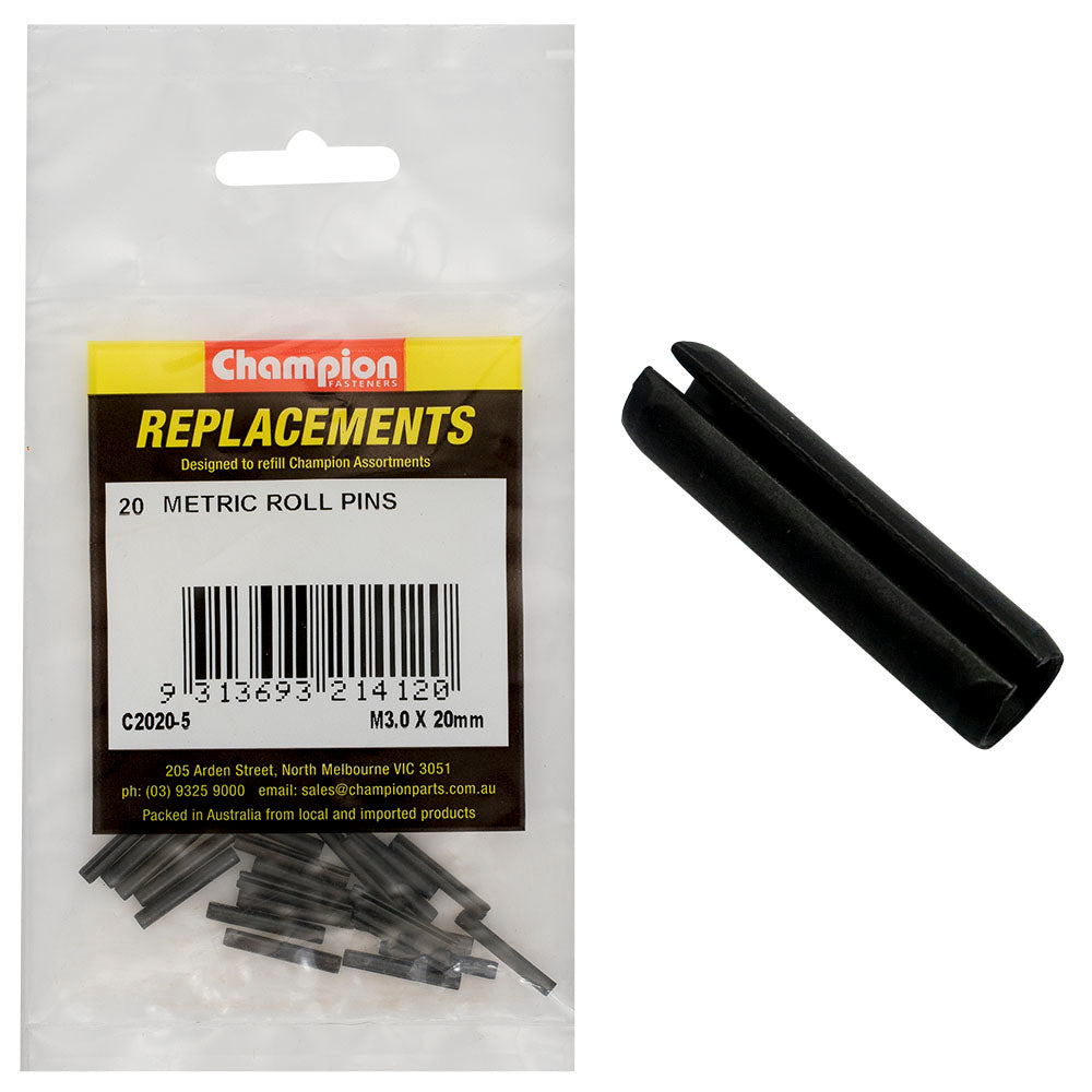 Champion 3.0 x 20mm Metric Roll Pin -20pk