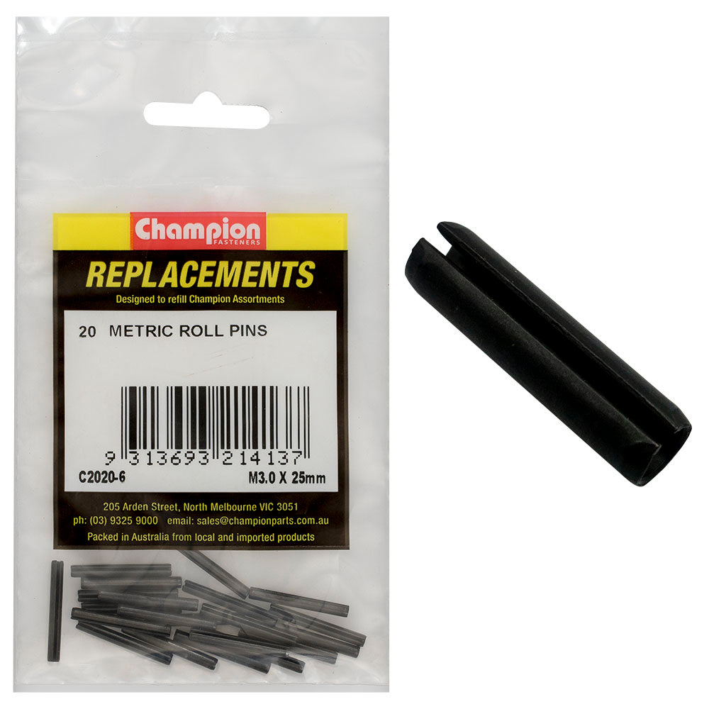 Champion 3.0 x 25mm Metric Roll Pin -20pk