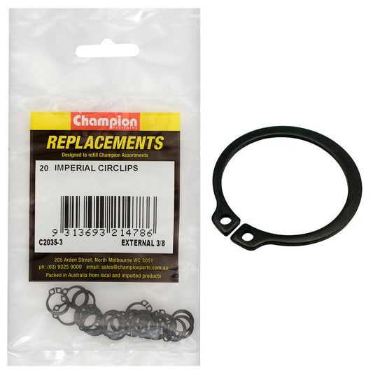 Champion 3/8in Imperial External Circlip -20pk