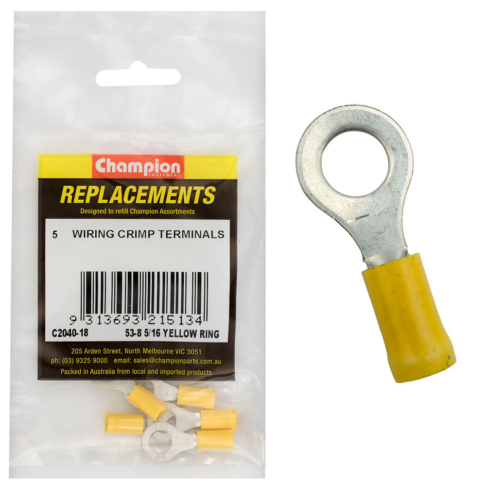 Champion 5/16in / 8mm Yellow Ring Terminal -5pk