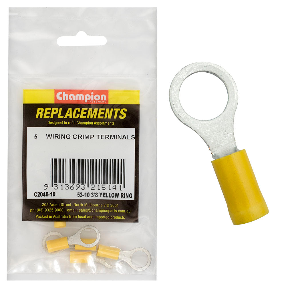 Champion 3/8in / 10mm Yellow Ring Terminal -5pk