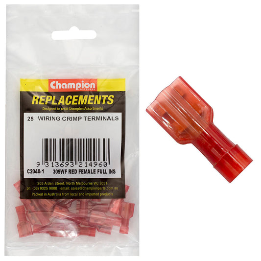 Champion Red Female insulated Push-On Spade Terminal -25pk