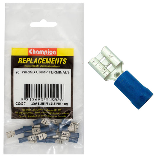 Champion Blue Female Push-On Spade Terminal -20pk