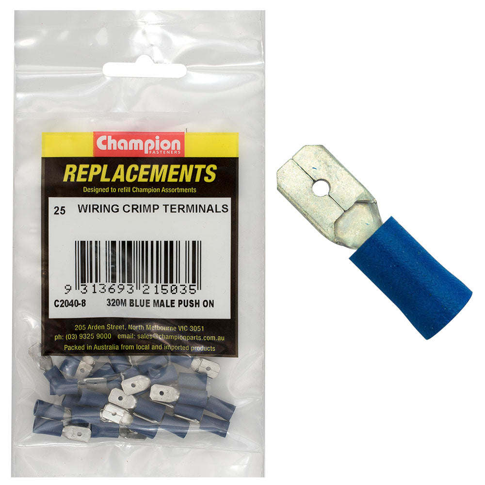 Champion Blue Male Push-On Spade Terminal -25pk
