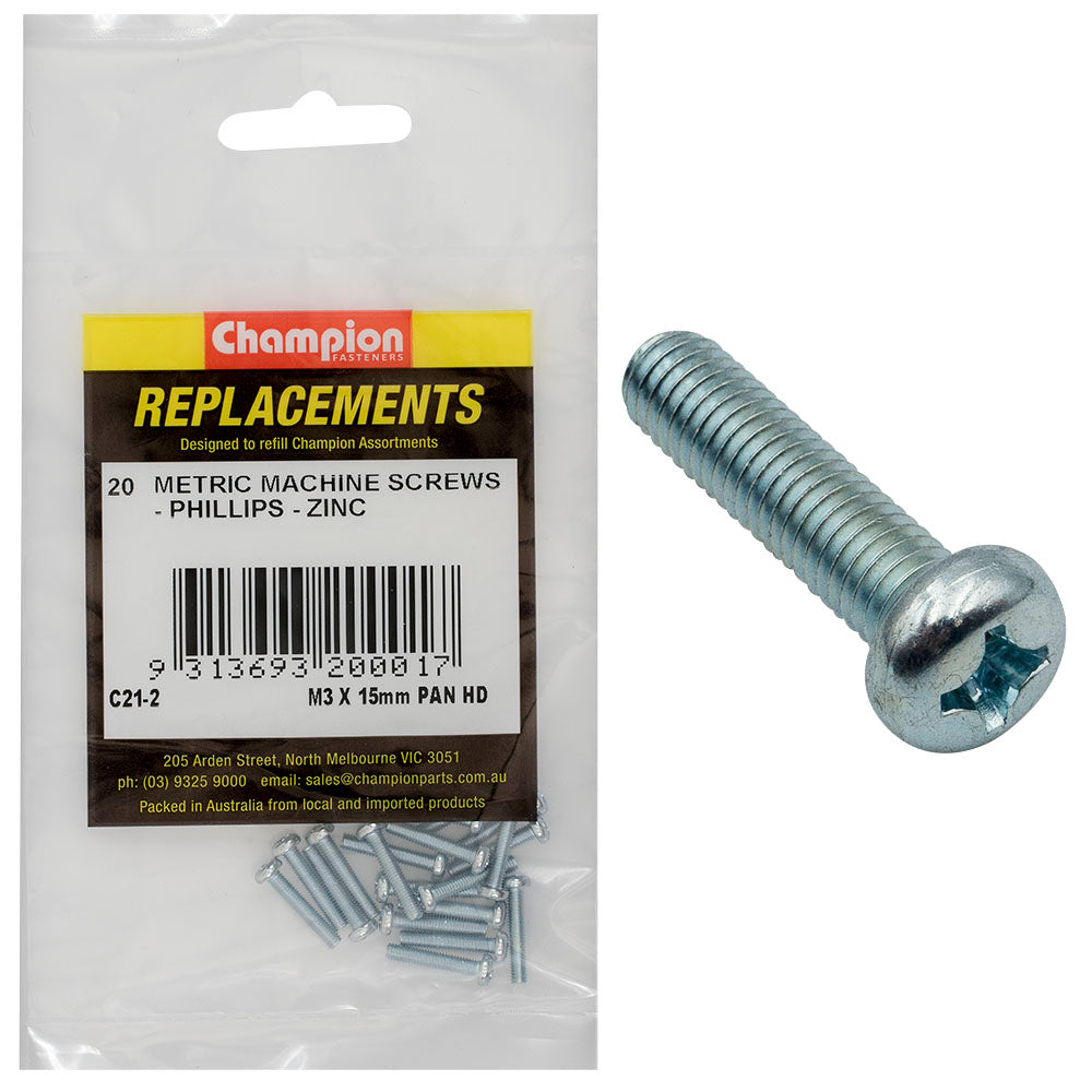 Champion M3 x 16mm Machine Screw P/H Phillips -20pk