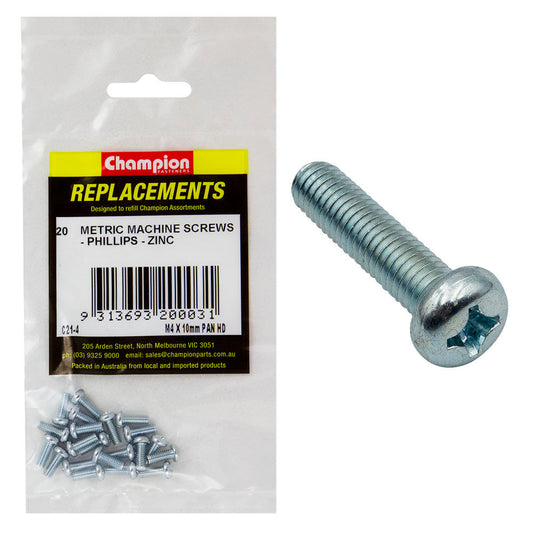 Champion M4 x 10mm Machine Screw P/H Phillips -20pk