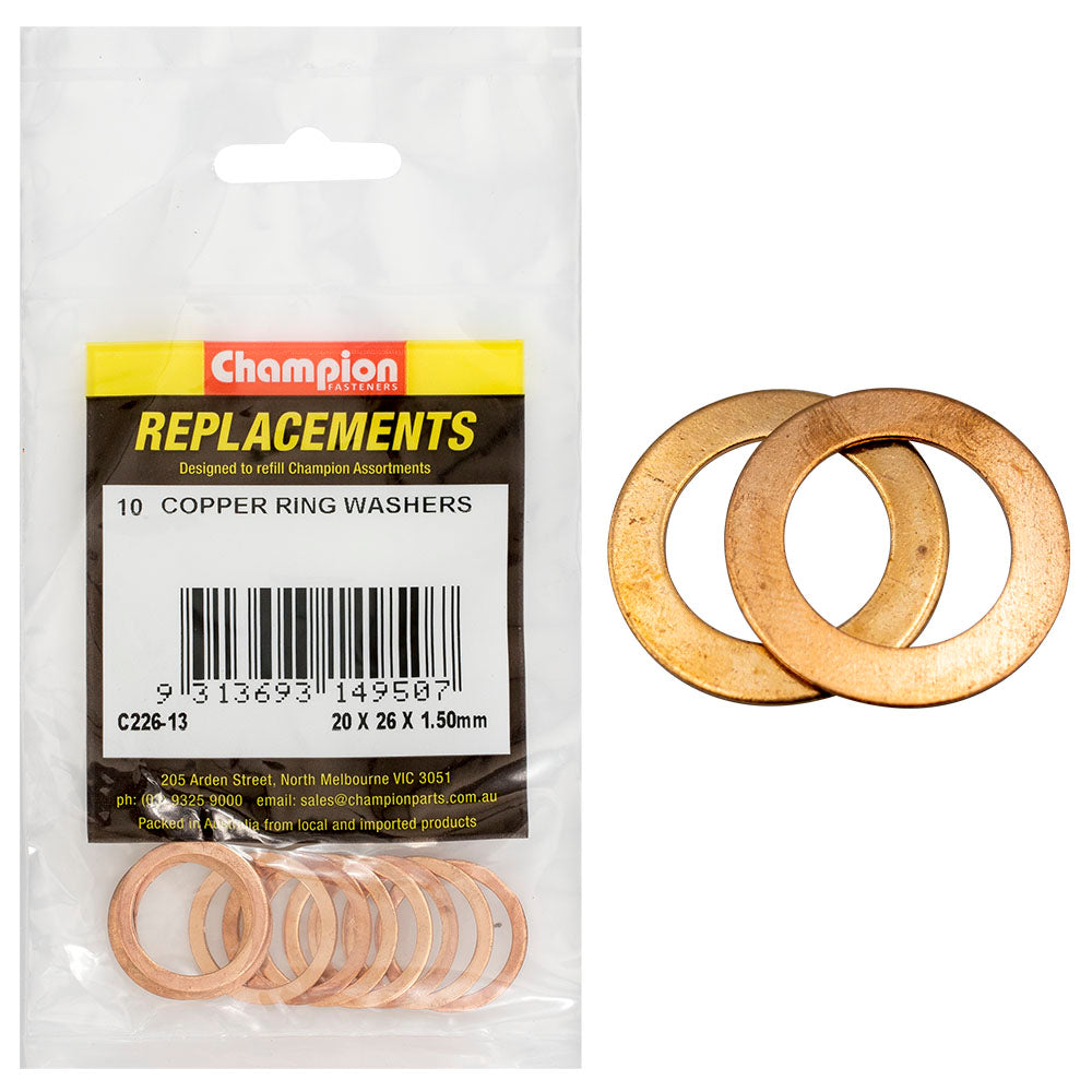 Champion M20 x 26mm x 1.5mm Copper Ring Washer -10pk