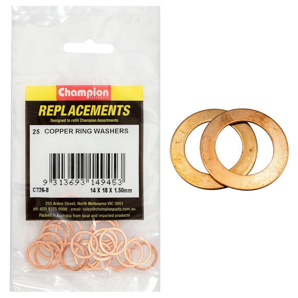 Champion M14 x 18mm x 1.5mm Copper Ring Washer -25pk