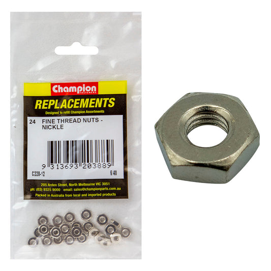 Champion 6/40in UNF Hexagonal Nut (Ni) -24pk
