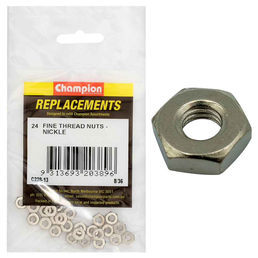 Champion 8/36in UNF Hexagonal Nut (Ni) -24pk