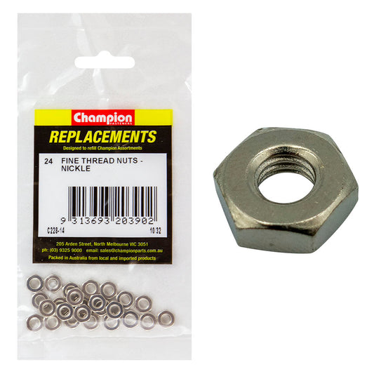 Champion 10/32in UNF Hexagonal Nut (Ni) -24pk