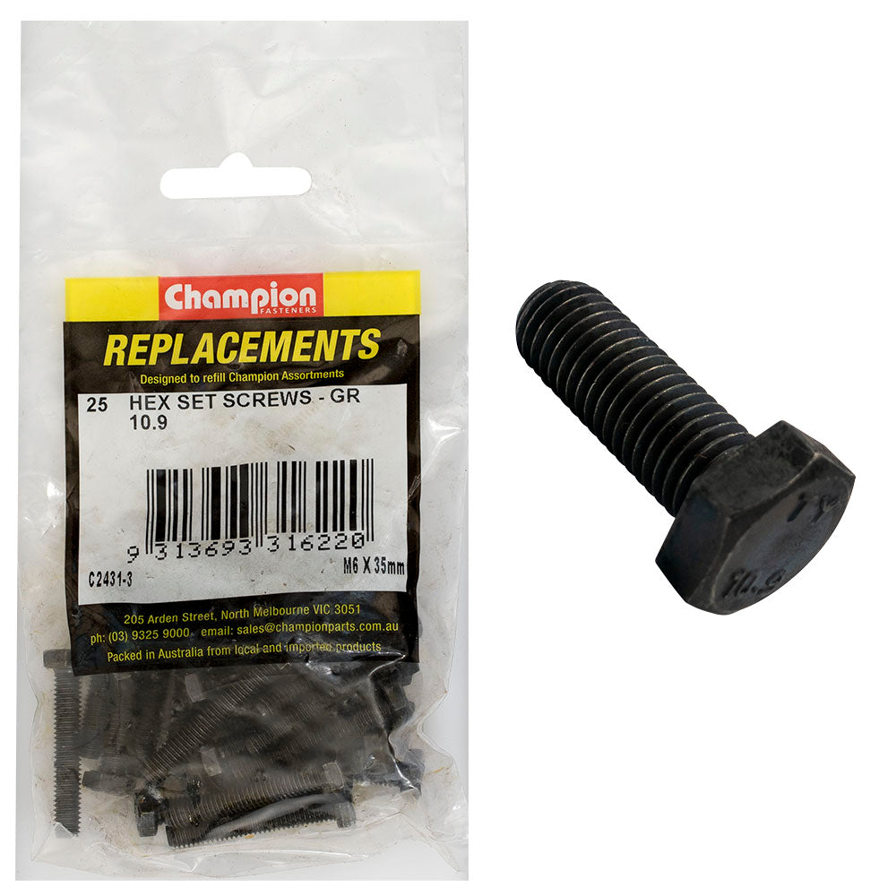 Champion Hex Set Screws High Tensile M6 x 35mm - 25pk