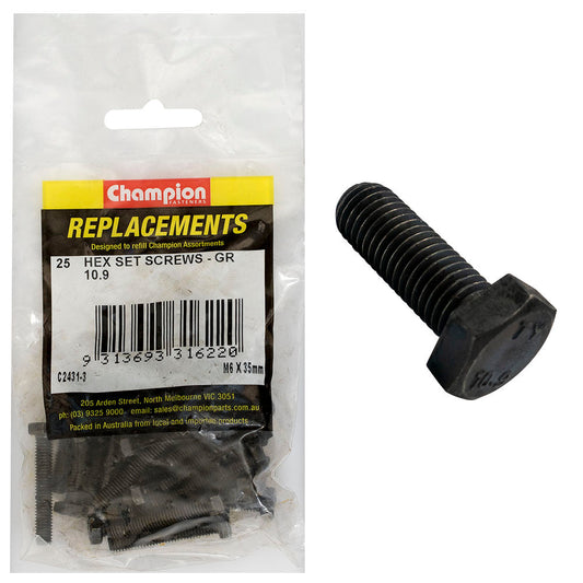 Champion Hex Set Screws High Tensile M6 x 35mm - 25pk