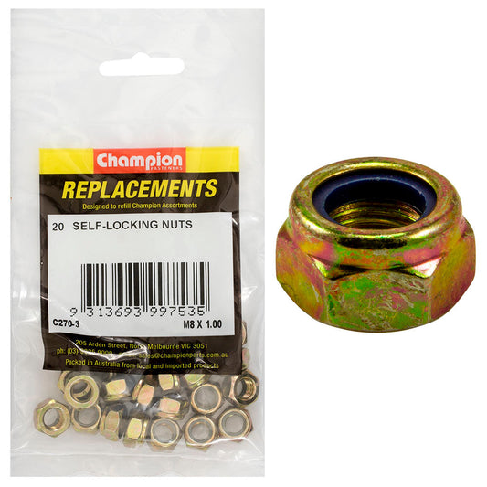 Champion M8 x 1.00 Self Locking Nut (Fine) -20pk