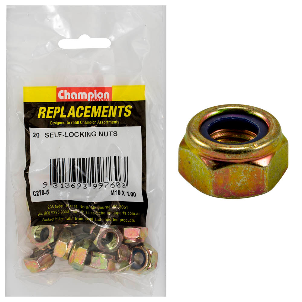 Champion M10 x 1.00 Self Locking Nut (Fine) -20pk